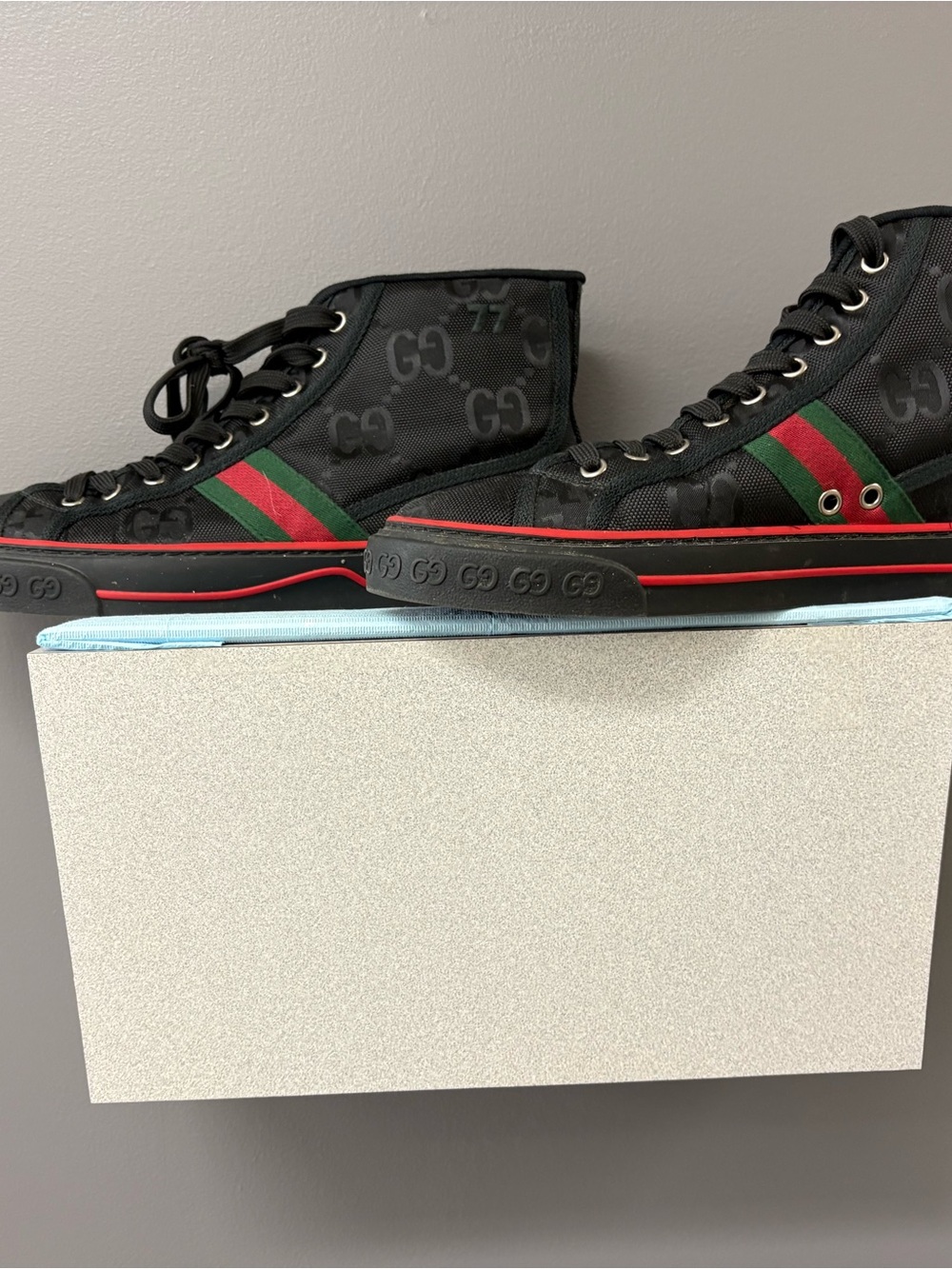 Gucci Black High-Top Sneakers with Red & Green Web Stripe